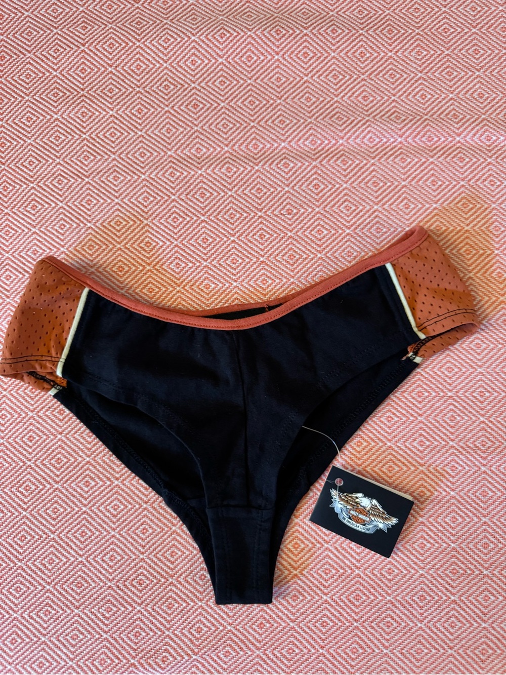 XS Harley Davidson Black /Harley orange Bikini / cheeky panty. New with tags.
